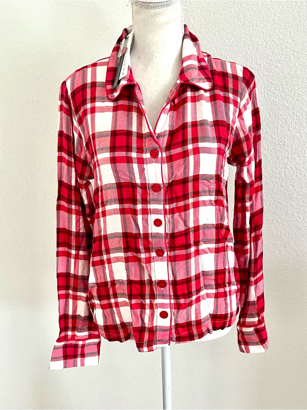 New SOFT Red & White Plaid Button-Up Shirt PJs